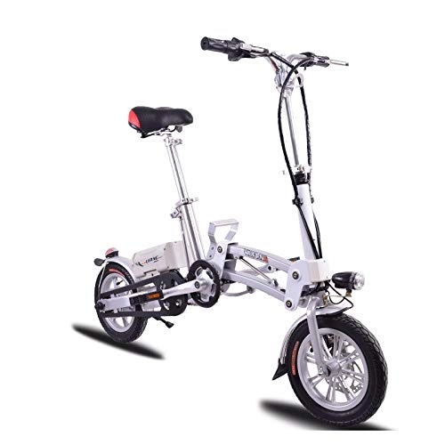 Bicicletas eléctrica : Hokaime Bicicleta elctrica Plegable elctrica pequea batera para Adultos Mini Coche elctrico generacin de batera de Litio conduccin, Blanco