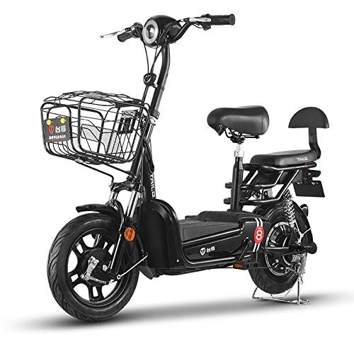 Bicicletas eléctrica : Hokaime Bicicleta eléctrica Bicicleta eléctrica de Dos Ruedas Doble Damas Ayuda Ocio para Trabajar o Viajes de Corta Distancia Bicicleta, Negro