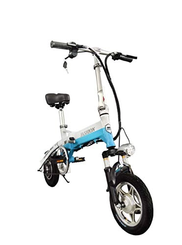 Bicicletas eléctrica : Hold E-Bikes 36V 12 Pulgadas batera de Litio Ultraligero aleacin de Aluminio Plegable Bicicleta elctrica@Blanco Azul