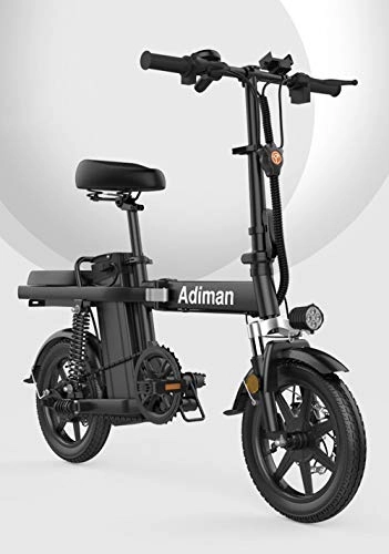 Bicicletas eléctrica : Hold E-Bikes Bicicleta elctrica Plegable de 14 Pulgadas Batera de Litio Bicicleta elctrica Luz de conduccin Batera para Adultos Aleacin de Aluminio Desmontable Bicicleta E@Negro_11AH
