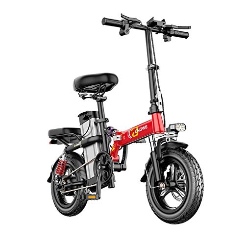 Bicicletas eléctrica : Hold E-Bikes Bicicleta elctrica Plegable de Aluminio de 14 Pulgadas Batera de Litio de 48V 400W Motor Potente Bicicleta elctrica Scooter City e Bike Rojo 40Ah