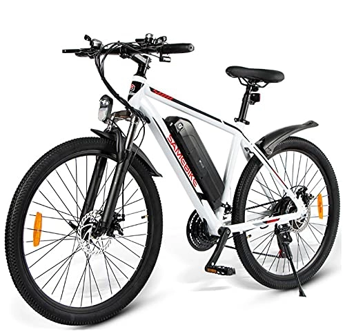 Bicicletas eléctrica : HPDOM 26 Pulgadas Bicicleta Eléctrica de 350W 36V 10Ah, Batería Extraíble para Adultos, Bicicleta Eléctrica para la Nieve en la Playa, Mountain Bicicletas eléctricas, White