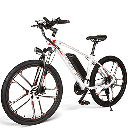 Bicicletas eléctrica : HPDOM Bicicleta Electrica 26“ Bicicleta Electrica Montaña 350W Bici Electrica Adulto E-Bike con Batería 48V 10Ah, 21 Velocidades, Batería Extraíble, White