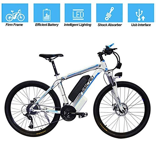 Bicicletas eléctrica : HSART Bicicleta de Montaa Electrica Neumtico 26 Pulgadas E Bike con Batera de Litio 13 Ah Motor 350W 21 Velocidades 3 Modos Trabajo para Adultos Hombres Mujeres (Azul)
