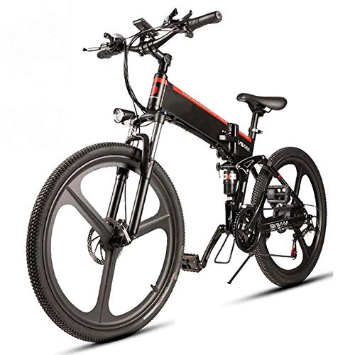 Bicicletas eléctrica : HSART Bicicleta de Montaña Eléctrica 26'' Plegables para Adultos Motor 350W Batería Iones de Litio Extraíble 48V 10.4AH Bicicleta de 32 Km / H Cambio Velocidad 21 Niveles (Negro)