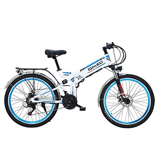 Bicicletas eléctrica : HSART Bicicleta Eléctrica de Montaña 300W 26'' con Batería Extraíble 48V 10Ah Cambio 21 Velocidades Ebike para Adultos (Azul)