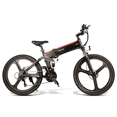 Bicicletas eléctrica : HUATXING 26 Pulgadas Plegable Energa Elctrica Bicicleta de Asistencia elctrica de Bicicletas Conjoined Lamer Vespa 48V 10AH 350W Motor montaña E-Bici, Negro