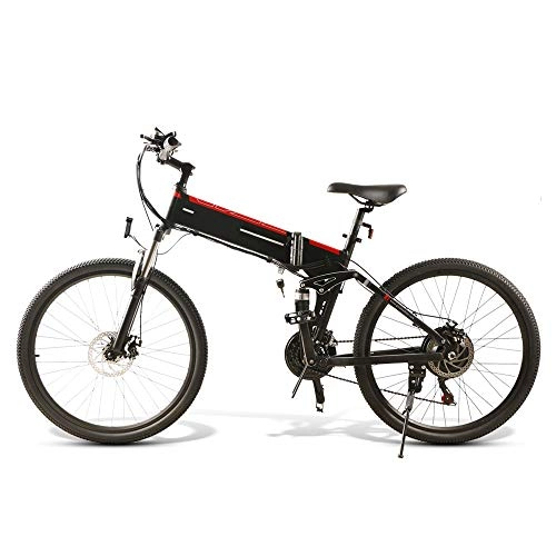 Bicicletas eléctrica : HUATXING 48V 500W Ciclismo Bicicleta eléctrica Plegable 21 Velocidad Bicicleta eléctrica MTB Bici del Motor, Negro