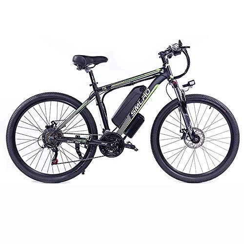 Bicicletas eléctrica : HWJF 26 '' Electric Bicicleta de montaña extraíble de Gran Capacidad de Iones de Litio (48V 15AH 350W) / Bicicleta eléctrica 21 Modos de Trabajo de Velocidad de Engranajes de Tres, Black Green