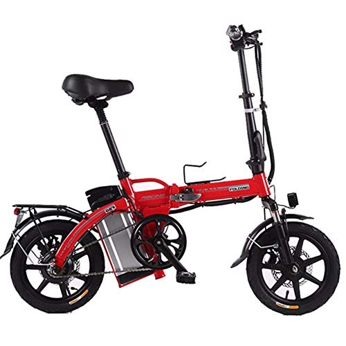 Bicicletas eléctrica : HXJZJ Bicicleta elctrica Plegable Luz Marco de Aluminio 48V Batera de Litio Scooter elctrico Bicicleta elctrica con Motor de 14 Pulgadas y 250W Red-23AH / 100KM