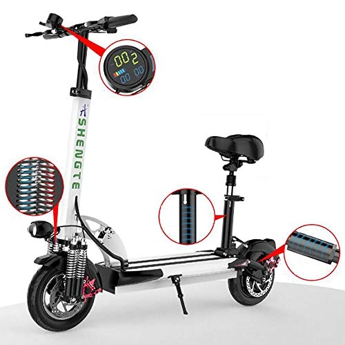 Bicicletas eléctrica : JAEJLQY Bicicleta elctrica Inteligente Bicicleta Plegable Bicicleta elctrica Pedal ciclomotor batera de 400W AH / con Doble Freno de Disco, White+36v, 80to100km
