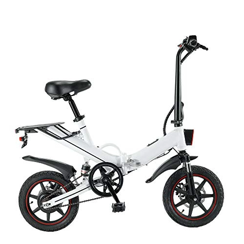 Bicicletas eléctrica : JI Bicicleta eléctrica Plegable de 14 Pulgadas (48V / 10AH-15AH) Ciclomotor con batería de Litio Bicicletas eléctricas para Scooter de Coche eléctrico pequeño para Adultos-Blanco_48V / 15AH
