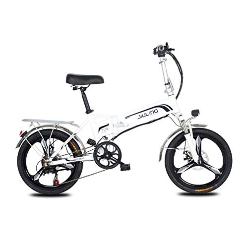 Bicicletas eléctrica : Jieer Bicicleta Elctrica, Bicicleta Elctrica Plegable de 48V de 20" con Batera de Litio de 12.5Ah, Velocidad Mxima de Bicicleta Urbana de 25 Km / H, Freno de Disco-Blanco_Rueda de Corte Tres
