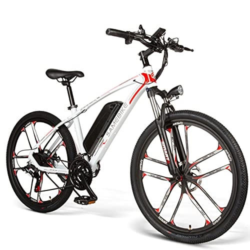 Bicicletas eléctrica : JINGJIN 26 Pulgadas 350W Bicicleta eléctrica 48V 8Ah batería de Litio Horquilla de suspensión bloqueable Bicicleta de montaña, neumáticos CHAOYANG de 26"* 1, 95", White