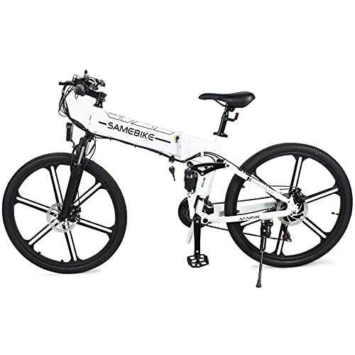 Bicicletas eléctrica : JINGJIN Bicicleta de Montaña 26" para Bici Eléctrica de Ciudad 500W Motor, 35km / h, batería de Litio 48V10AH, Aleación de Aluminio, Horquilla de suspensión con Bloqueo, White