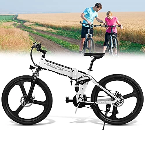 Bicicletas eléctrica : JINGJIN Bicicleta de montaña, Bicicleta Adulto, Bicicleta montaña Mujer de 26", Bicicletas electrico, e Bike MTB batería 10 Ah, Shimano 21 velocidades, Carga útil 150 kg, White-B