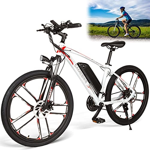Bicicletas eléctrica : JINGJIN Bicicleta electrica Bicicleta de montaña 26 ” Grueso Aleación de Aluminio Bicicleta electrica Plegable, Bicicleta electrica montaña, 30Km / h 48V 350W 8Ah Carga útil 150 kg, White