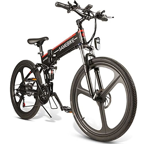 Bicicletas eléctrica : JINGJIN Bicicleta electrica, Plegable Bicicleta de montaña Cuadro de Bicicleta de montaña de aleación de Aluminio de 26 Pulgadas, Bicicleta electrica montaña, 35Km / h 48V10Ah, Black-B