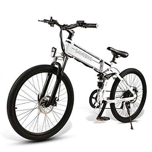 Bicicletas eléctrica : JINGJIN Bicicleta electrica, Plegable Bicicleta de montaña Cuadro de Bicicleta de montaña de aleación de Aluminio de 26 Pulgadas, Bicicleta electrica montaña, 35Km / h 48V10Ah, White-A