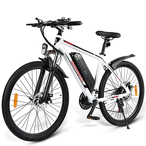 Bicicletas eléctrica : JINGJIN Bicicleta eléctrica 26 Pulgadas, Motor sin escobillas de Alta Velocidad de 350 W, Horquilla de suspensión, neumáticos CHAOYANG de 26"* 1, 95", Velocidad 35 km / h, White