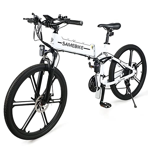 Bicicletas eléctrica : JINGJIN Bicicleta Eléctrica Plegable, Batería De Lones De Litio De 48V 10Ah con neumáticos CHAOYANG de 26"* 1, 95", Motor de Engranajes sin escobillas de Alta Velocidad 500W, White