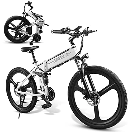 Bicicletas eléctrica : JINGJIN Bicicleta Eléctrica Plegable de motorreductor sin escobillas 48V 10Ah, Batería Extraíble para Adultos, Velocidad Máxima de Viaje de 35 km / h, Kilometraje en Modo Pas 40-80 km / h, White-B