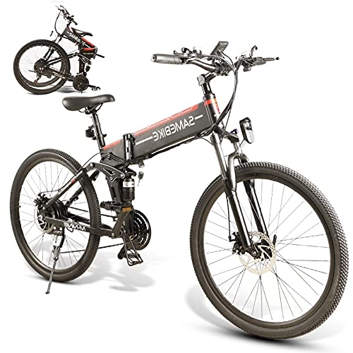 Bicicletas eléctrica : JINGJIN Bicicleta Eléctrica Urbana, Bicicleta Eléctrica Plegable de 26 Pulgadas con batería de Litio 48V10AH, Contador Central LCD con USB, Carga útil150 kg, Black-A