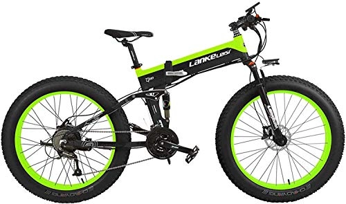 Bicicletas eléctrica : JINHH 27 Velocidad 1000W Bicicleta eléctrica Plegable 26 * 4.0 Fat Bike 5 Pas Freno de Disco hidráulico 48V 10Ah Batería de Litio extraíble (estándar Verde, 1000W)