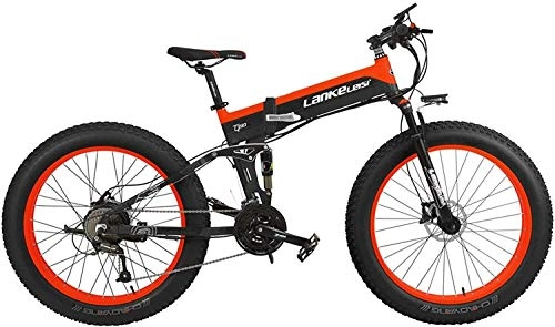 Bicicletas eléctrica : JINHH Bicicleta de Nieve, 27 velocidades 500W Bicicleta eléctrica Plegable 26 * 4.0 Fat Bike 5 Pas Freno de Disco hidráulico 48V 10Ah Batería de Litio extraíble Carga