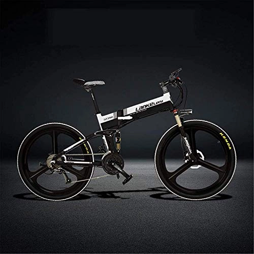 Bicicletas eléctrica : JINHH Bicicleta elctrica Plegable de 26 Pulgadas, Freno de Disco hidrulico, Motor de 400 W, batera de la Mejor Marca, Resistencia Larga, Asistencia de 5 Pedales (Color: Blanco, tamao: 10.4Ah)