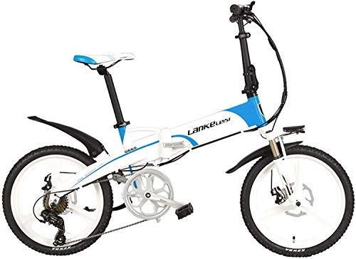 Bicicletas eléctrica : JINHH Bicicleta elctrica Plegable Elite de 20 Pulgadas, batera de Litio de 48 V, Rueda integrada, con Pantalla LCD multifuncin, Bicicleta de Asistencia al Pedal (Color: Azul, tamao: 500 W 1