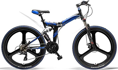 Bicicletas eléctrica : JINHH Bicicleta Plegable de 26 Pulgadas para Adultos, Bicicleta de montaña de 21 velocidades, Freno de Disco Delantero y Trasero, Rueda integrada, suspensión Completa (Color: Gris)