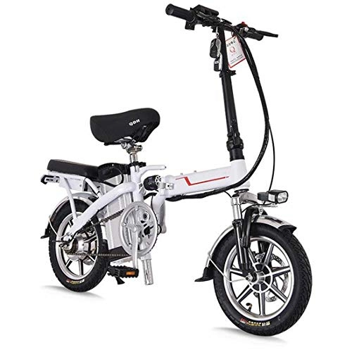 Bicicletas eléctrica : Jun Bicicleta Elctrica para Adultos, Batera De Litio De 14 Pulgadas 350 (W) Generacin Inteligente De Scooter Plegable De Dos Ruedas Ligero, Blanco, 7.8Ah / 35km