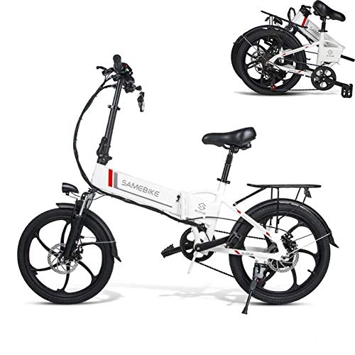 Bicicletas eléctrica : JUYUN Bicicleta Eléctrica Plegable, Ebike Plegable 350W con Rueda de 20 Pulgadas, Batería de Litio 48V 10.4Ah y Suspensión, Engranaje de 7 Velocidad, Blanco