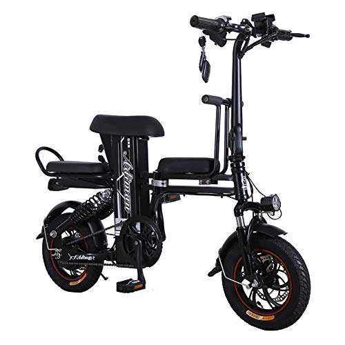 Bicicletas eléctrica : JXH 12 Pulgadas Bicicleta elctrica Plegable con la batera de Litio extrable (48V 350W 25A), Adecuado para el Ciclismo al Aire Libre o en Sus desplazamientos, Negro