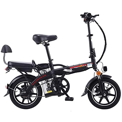 Bicicletas eléctrica : JXH 14 en E-Bici Plegable Bicicleta elctrica de la Ciudad con Gran Capacidad extrable de Iones de Litio (48V 350W), para el Recorrido de Ciclo de Trabajo Fuera y los desplazamientos, Black 10a