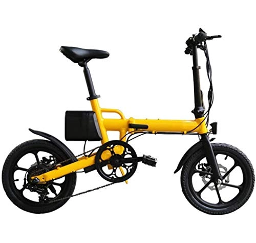 Bicicletas eléctrica : JXH 16en Plegable E-Bici de aleacin de Aluminio Ultraligero Vespa porttil con Gran Capacidad extrable de Iones de Litio (36V 8AH), Frenos de Disco Doble Bicicleta elctrica de Cercanas, Amarillo