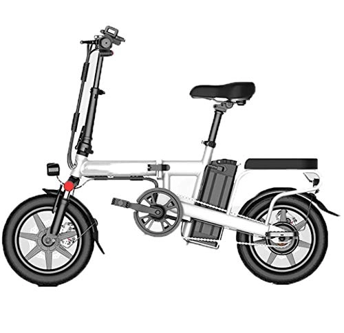 Bicicletas eléctrica : JXH 48V elctrica Plegable Bicicleta con el Panel de Instrumentos LCD retroiluminado, Delantero y Trasero de Disco de Freno de Doble Tubo de absorcin de Choque, Velocidad mxima 25 KM / H, White 12ah