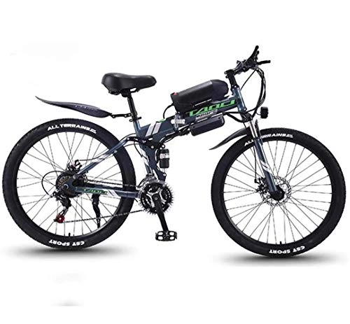 Bicicletas eléctrica : JXH Bici de montaña Plegable para Adultos Frenos 36V 8AH Montaa Bicicleta elctrica y de Doble Disco, con Pantalla LED Eco Friendly-Bici de conduccin Urbana, Gris
