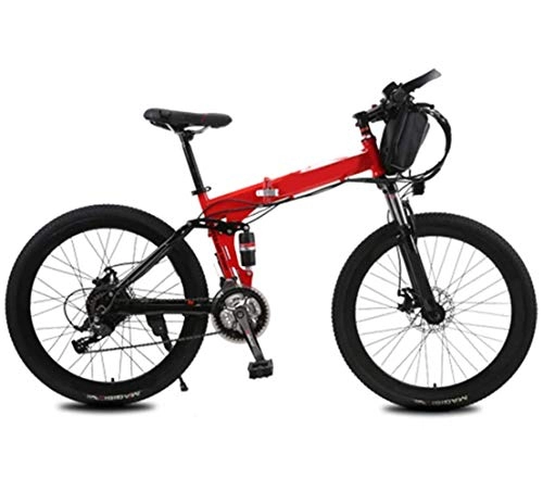 Bicicletas eléctrica : JXH Bicicleta elctrica de montaña con una Bolsa, 250W 26 '' Bicicleta elctrica con extrable 36V 12 AH de Iones de Litio, 21 Velocidad Shifter, Rojo
