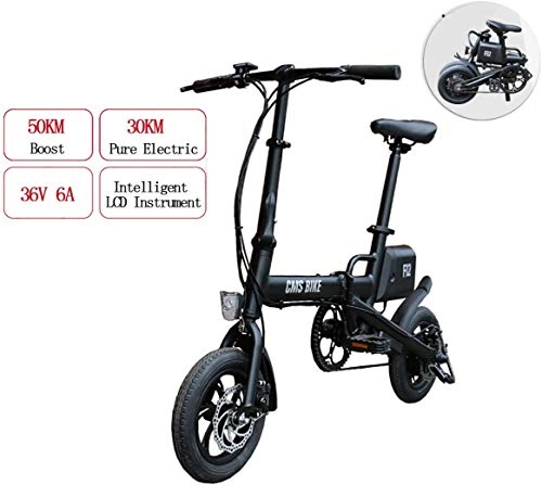 Bicicletas eléctrica : JXH Bicicleta Plegable elctrica de 36V 6A 250W batera de Litio extrable E-Bici Velocidad mxima 30KM 25 kilometros / h, 12" Frenos de Doble Disco de la Bicicleta de la Bici del Viajero, Negro