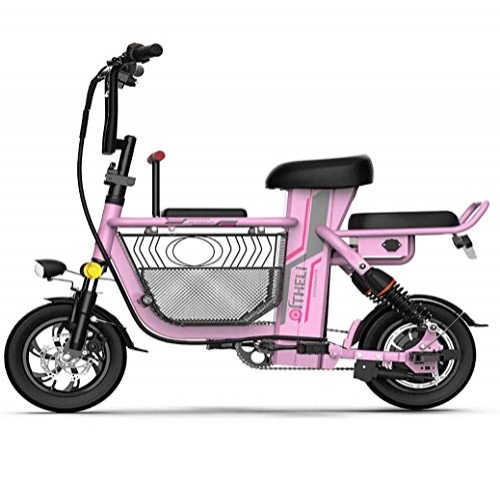 Bicicletas eléctrica : JXH Bicicletas de montaña Bicicleta elctrica Plegable 350W con 12Inch extrable de Iones de Litio Seat de la Cesta del almacenaje y nio, para la Ciudad de Cercanas, Pink 8a