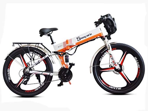 Bicicletas eléctrica : JXXU 26 '' Bicicleta elctrica de montaña con la batera de Doble extrable de Gran Capacidad de Iones de Litio (48V 350W), Plegable Bicicleta elctrica 21 Speed Gear y Modos de Trabajo de Tres
