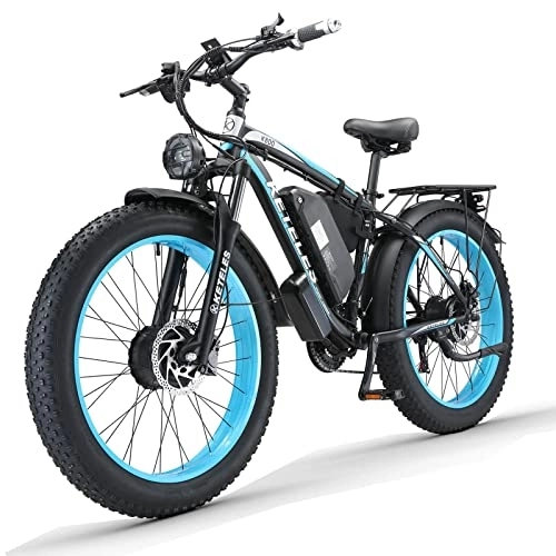 Bicicletas eléctrica : K800 - Bicicleta eléctrica con dos motores, batería de 23 Ah, bicicleta eléctrica de neumáticos anchos de 26 pulgadas (negro y azul)