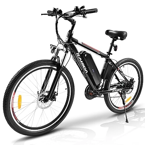 Bicicletas eléctrica : KAISDA Bicicleta Eléctrica E-MTB 26" 250W Full Suspension, Shimano 21vel, Off-Road Bicicleta Eléctrica de Montaña con Batería Litio Extraíble 36 V 374.4WH, Velocidad Máxima 25 km / h, Unisex (Blanco)
