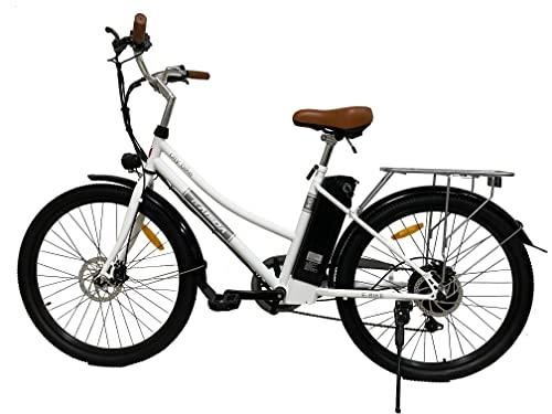 Bicicletas eléctrica : KAISDA K6 - Bicicleta eléctrica de 26 pulgadas con batería de 36 V y 10 Ah con faros superluminosos, bicicleta eléctrica Shimano de 7 velocidades, con herramienta LED (blanco)