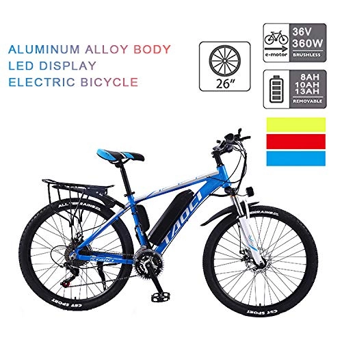Bicicletas eléctrica : KangHan Bicicleta eléctrica para Adultos 26"36V 350W Bicicleta eléctrica para Hombre Mujer Motor de Engranaje sin escobillas de Alta Velocidad Gear Speed E-Bike, Azul, 13AH80KM