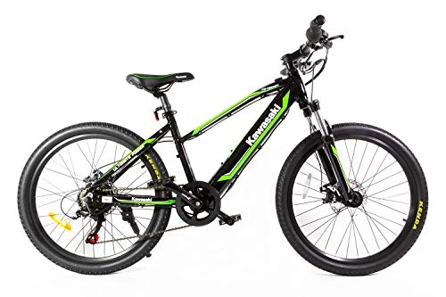 Bicicletas eléctrica : Kawasaki Bicicleta eléctrica infantil de 24 pulgadas, verde / negro, XS