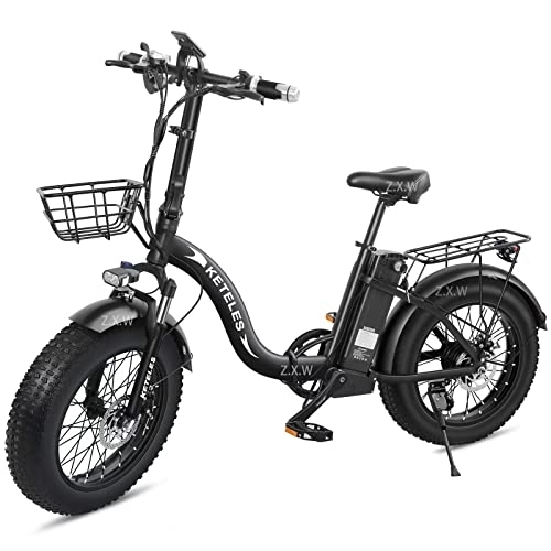 Bicicletas eléctrica : KETELES 20" Bicicleta Eléctrica Plegable, Ebike para Adultos con Batería Litio Extraíble 48V / 18AH, Asistencia de Pedal, Neumático Gordo 4.0'', Freno de Disco Mecánico, 7 Velocidades (KF9 Disc Brake)