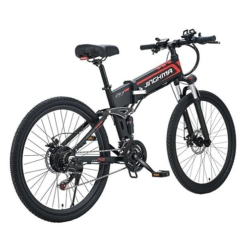 Bicicletas eléctrica : Kinsella Bicicleta de montaña eléctrica JINGHMA R3 de 26 pulgadas, Shimano de 7 velocidades, sistema de frenado eléctrico dual, batería de litio de 48 V 12, 8 Ah, bicicleta eléctrica de suspensión